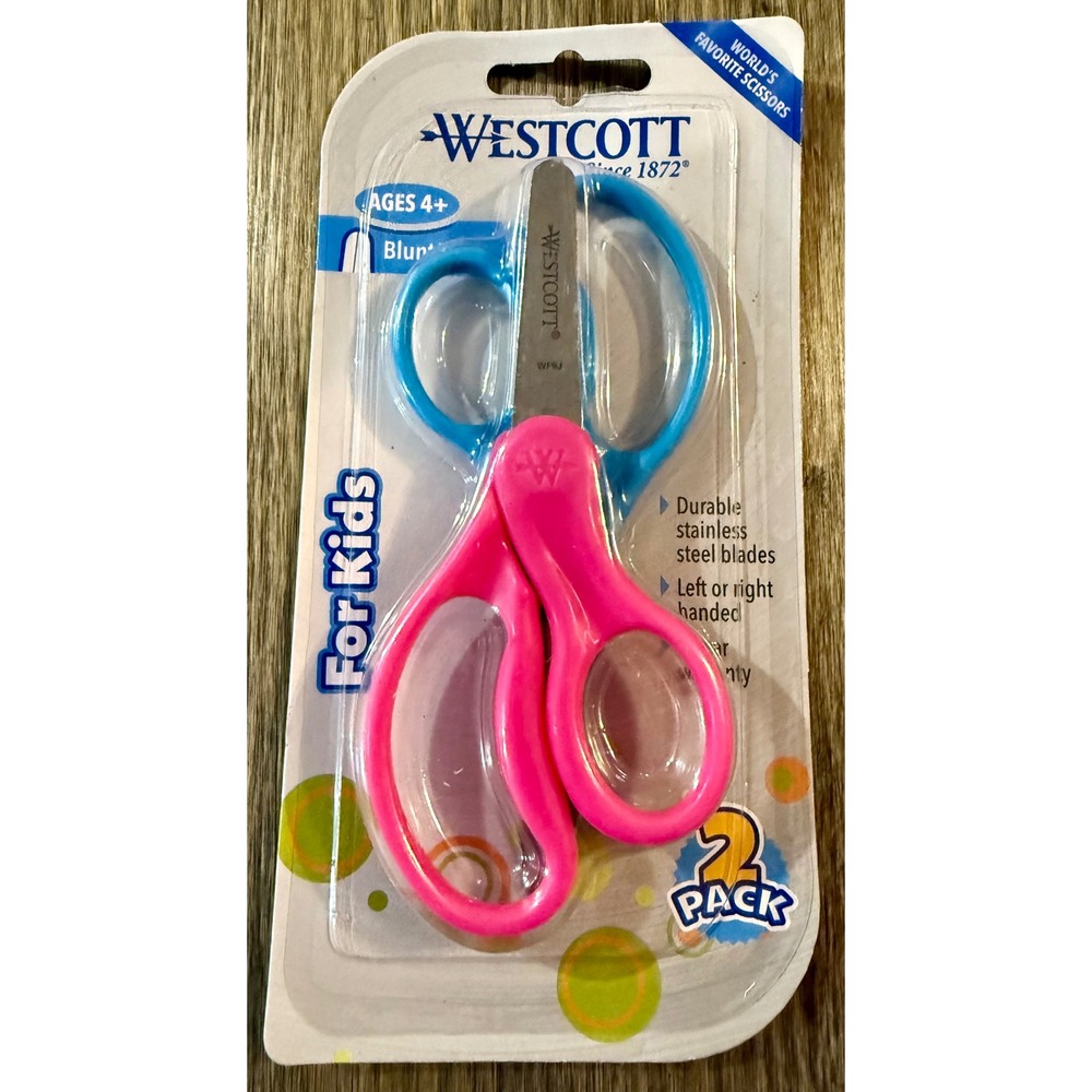 Westcott Scissors Kids 5 Inch Pink Blue NEW 2 Pack Blunt Tip Ambidextrous 13168